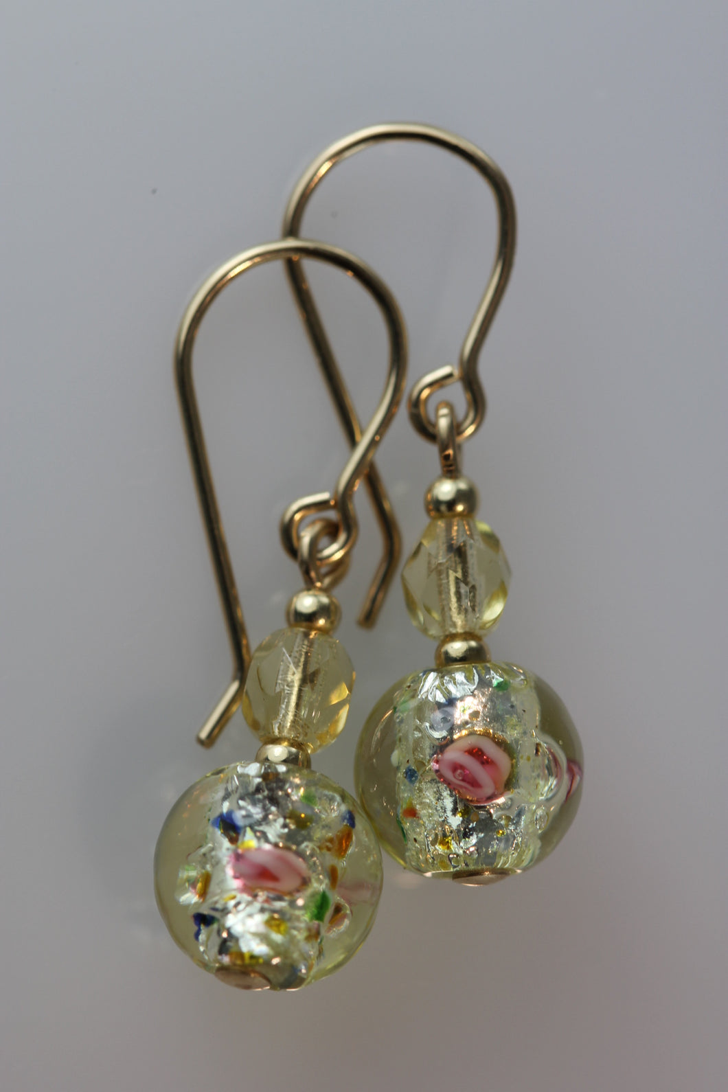 Gold 8mm Round Glass Foil Flower Earrings