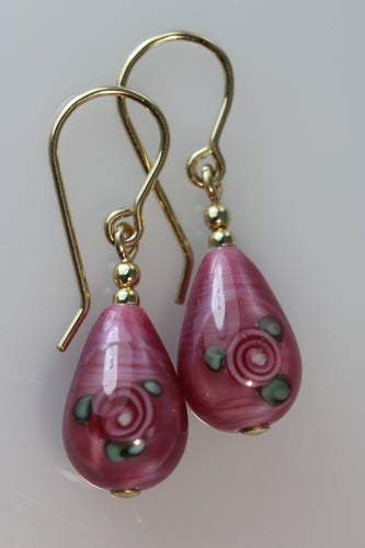 Pink Teardrop Flower Earrings