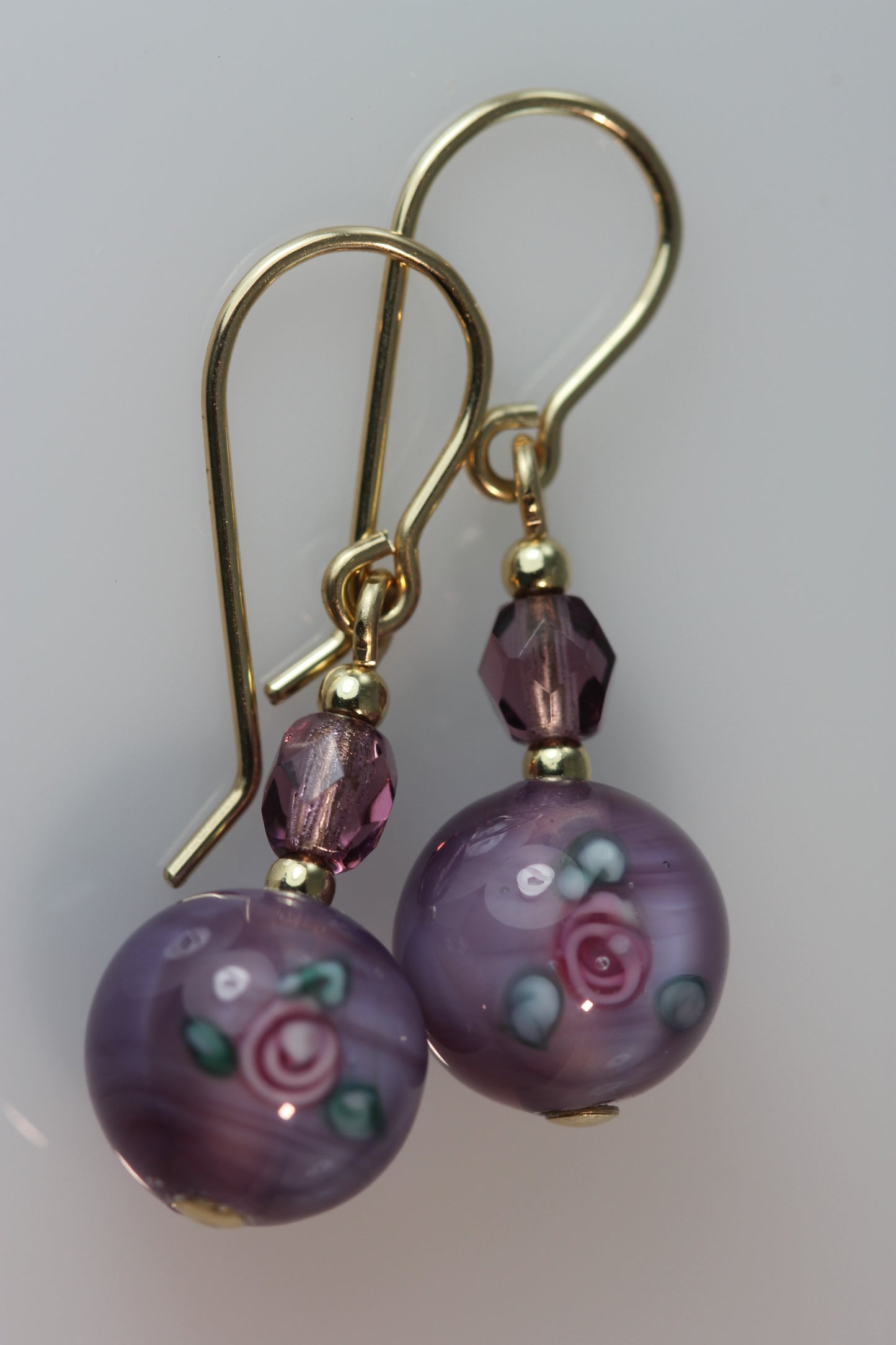 Amethyst 8mm Round Flower Earrings
