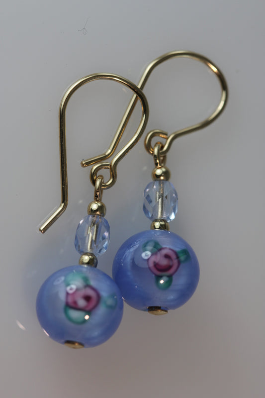 Pale Sapphire 8mm Round Glass Flower Earrings