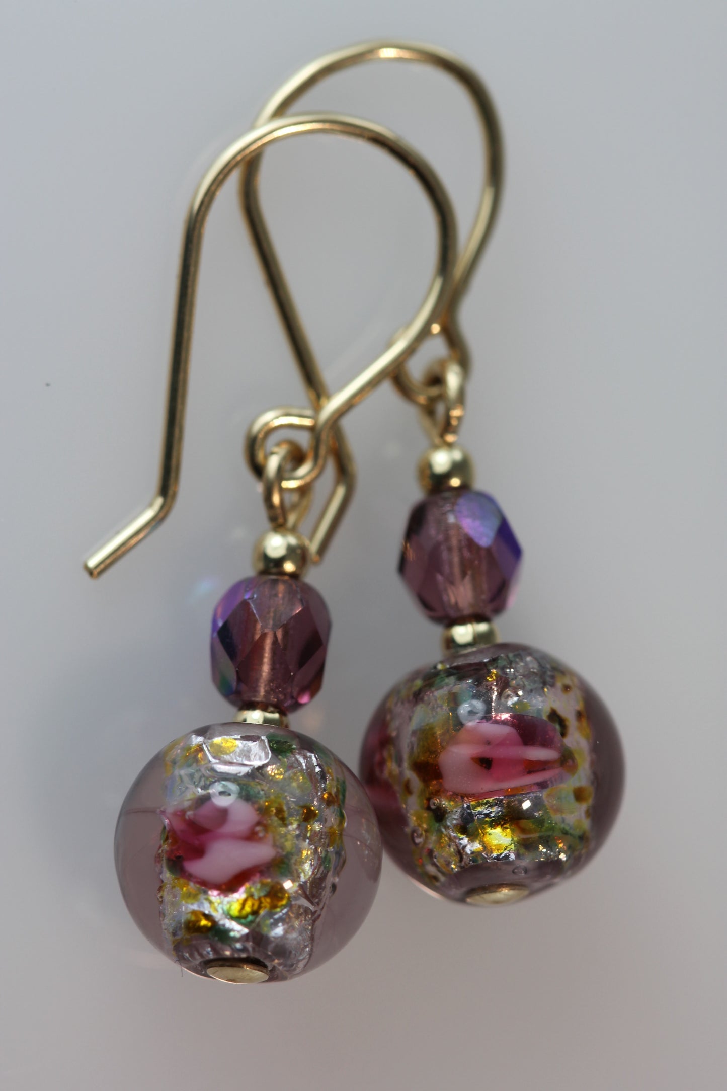 Amethyst 8mm Round Foil Flower Earrings