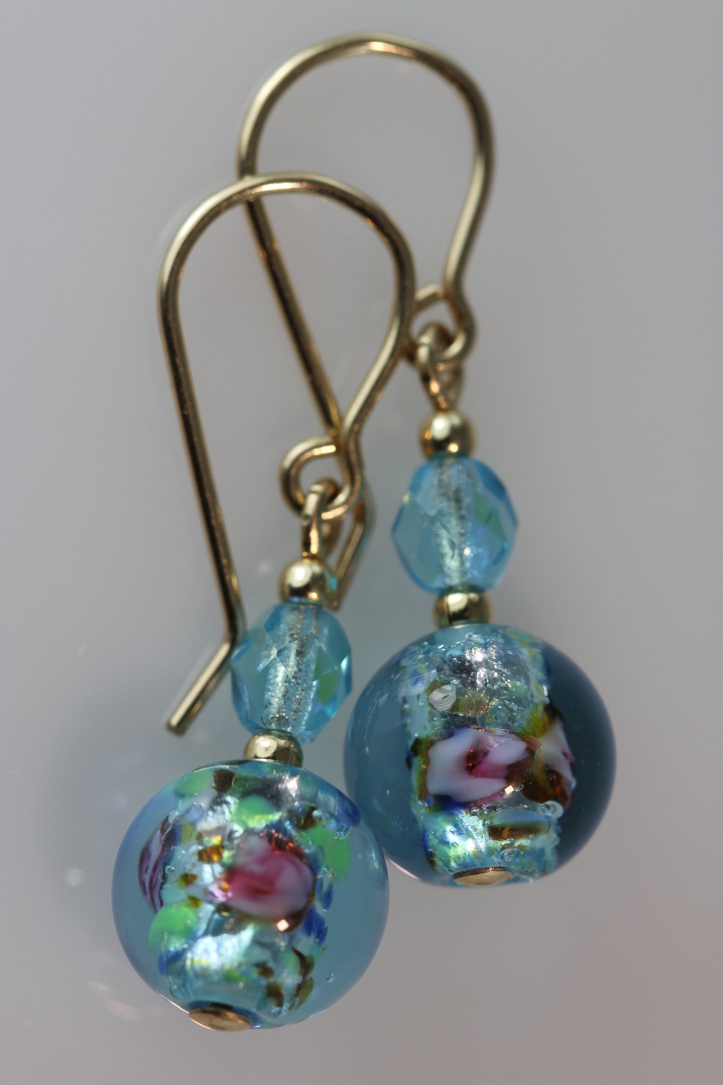 Aquamarine 8mm Round Glass Foil Earrings