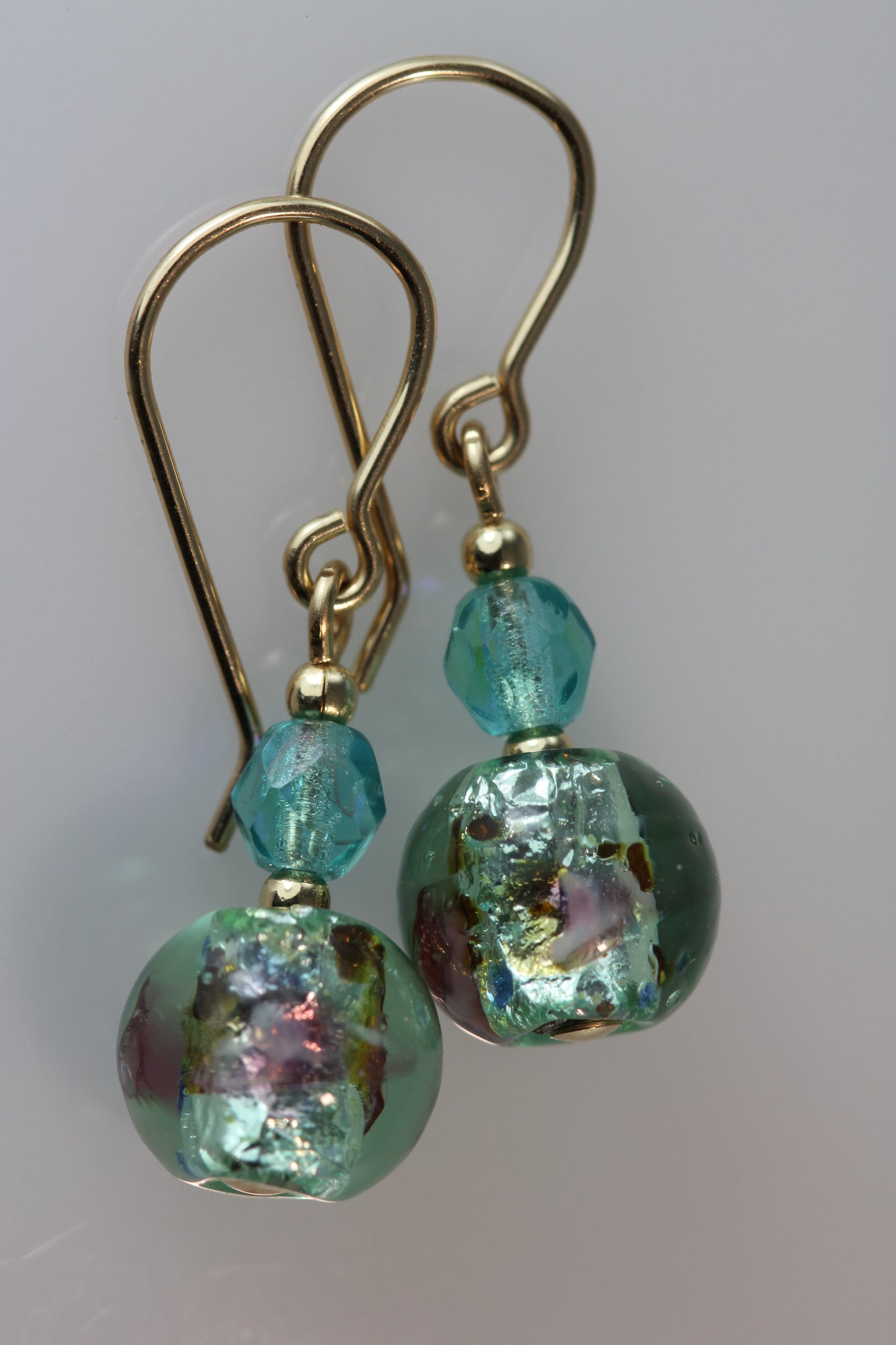 Pale Green 8mm Round Glass Foil Flower Earrings