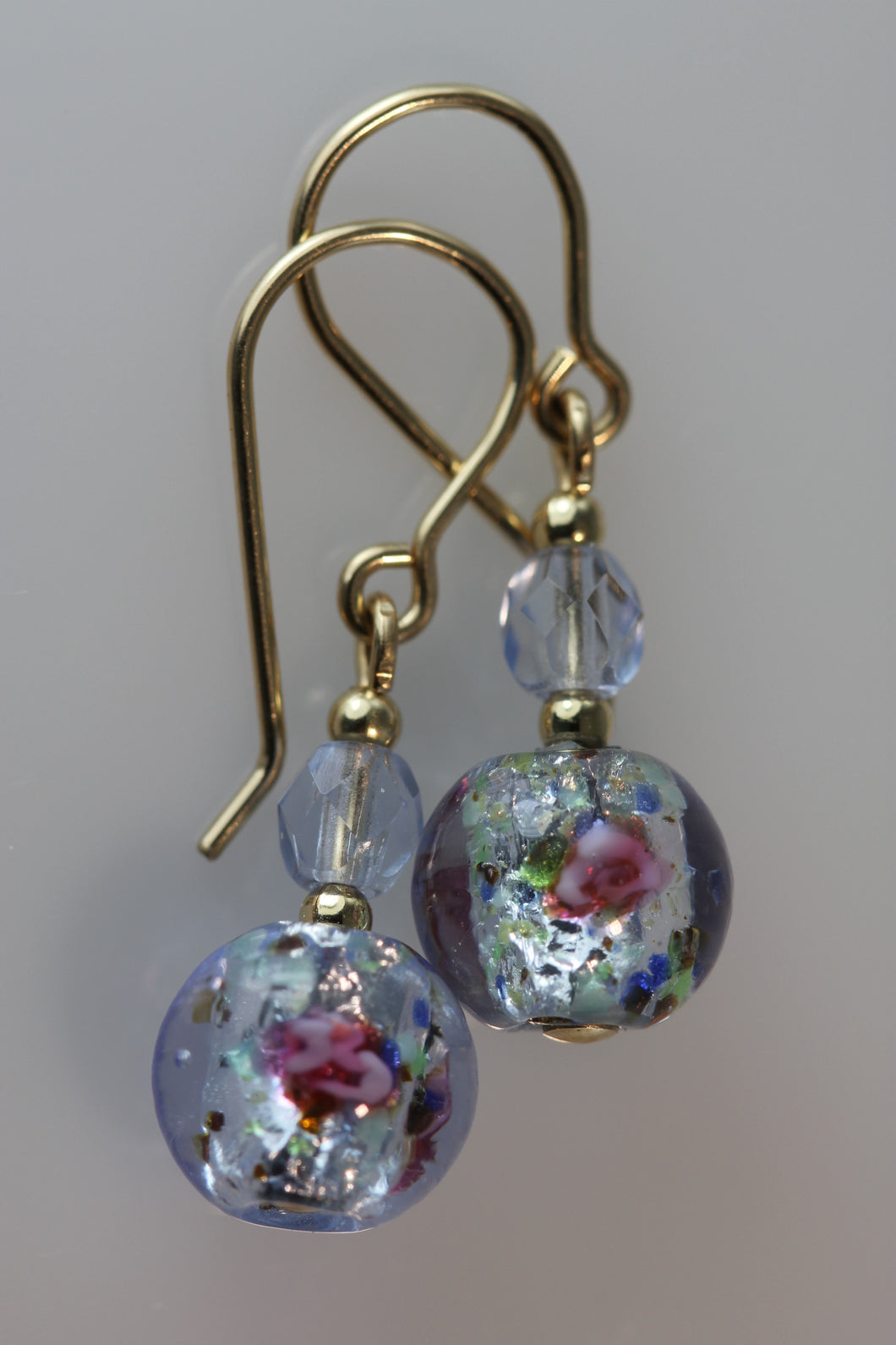 Pale Sapphire 8mm Round Glass Foil Flower Earrings