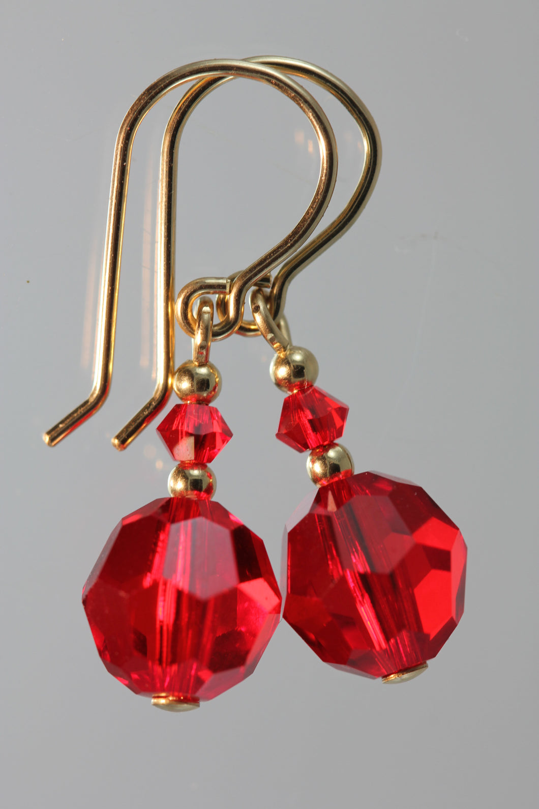 Red 8mm Round Crystal Earrings